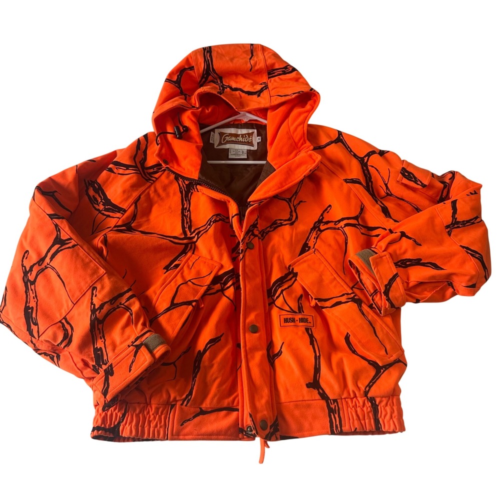 Gamehide Hush-Hide Blaze Orange Camo Hunting Jacket Mens Medium Insulated 306